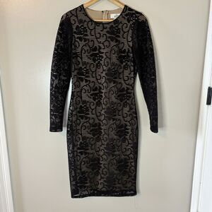 Belle Badgley Mischka Bodycon Dress Black Lace Overlay Cocktail Party Sz…